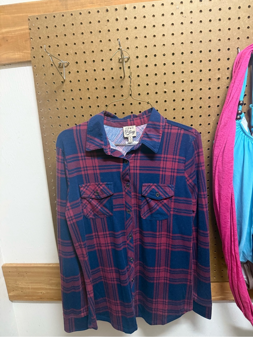 Como Vintage Navy and Burgundy Plaid Shirt